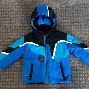 Obermeyer Kids' Blue and Black Hooded Jacket, size 2, toddler